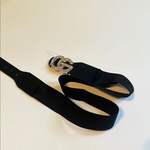 Black Designer Belt with Silver Buckle